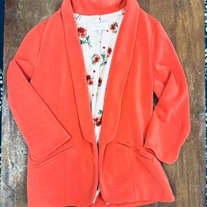 Skies Are Blue Blazer Women’s XS Coral with Floral Lining Office Casual Modal
